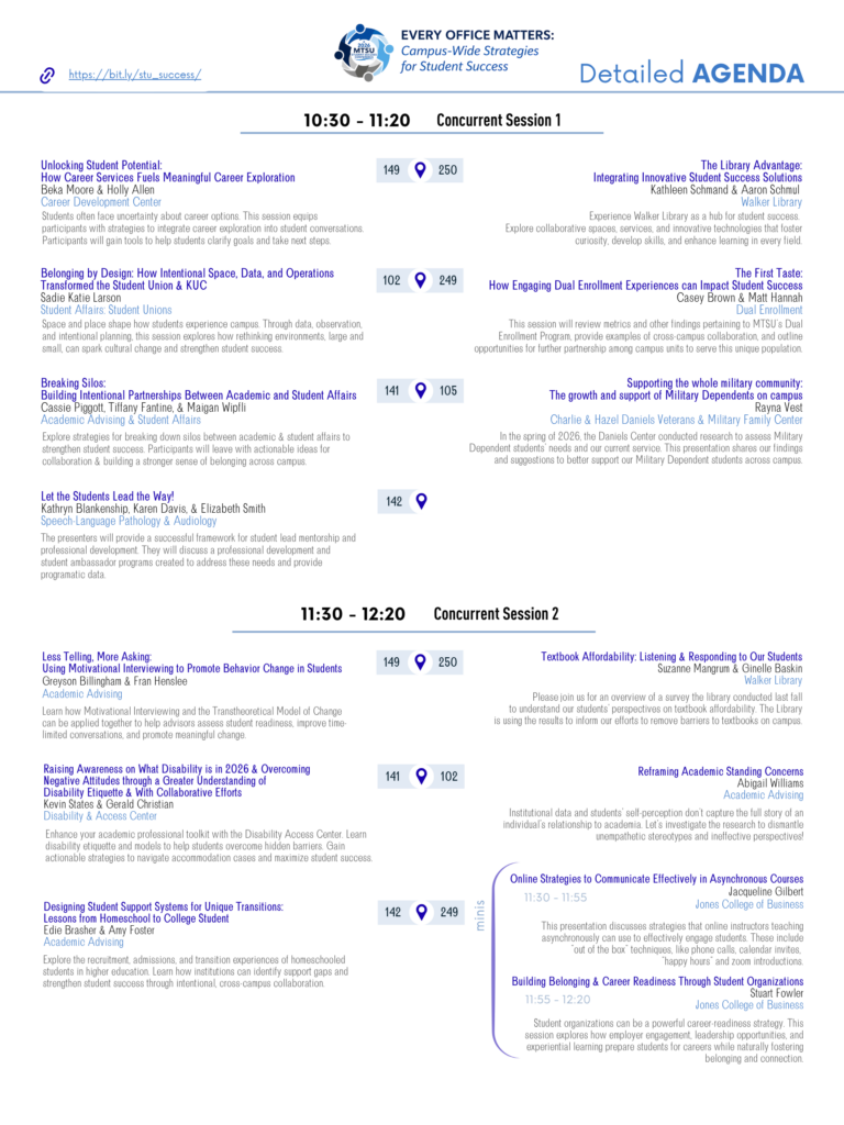 Concurrent session list, page 1 - See link below for accessible version