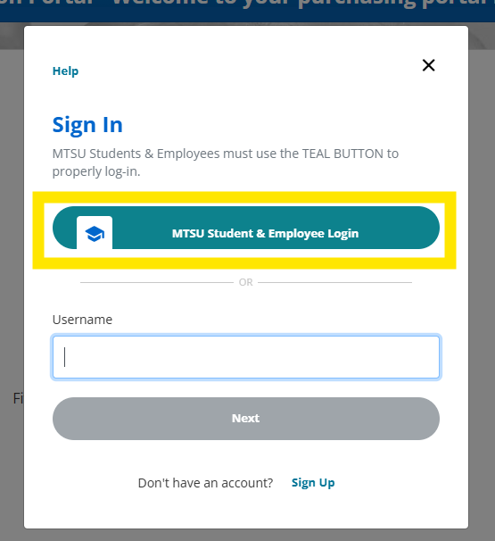 Screenshot of the Rec Portal website with the "MTSU Student & Employee Login" teal button circled, to show how students and employees log in.