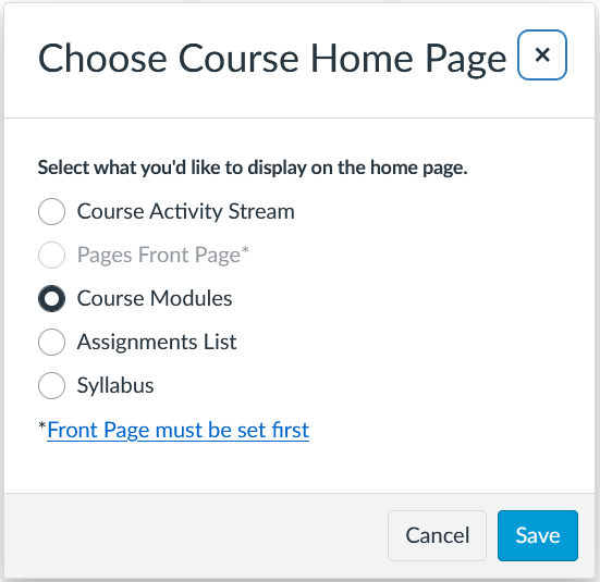 Course Home Page options