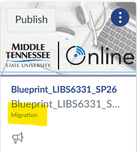 Course Card with Migration term listed