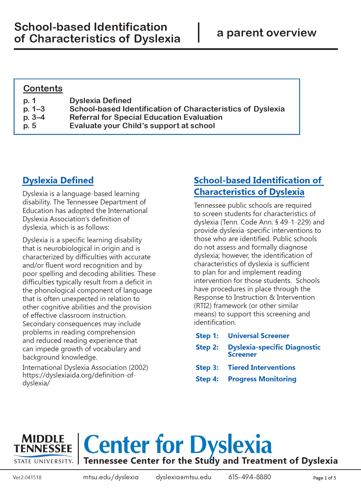 Parent Overview of School-based Identification of Characteristics of Dyslexia Cover Image