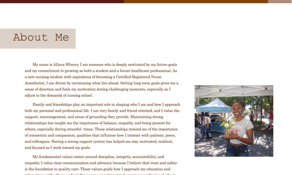 Scholarship recipient Allana Wherry's ePortfolio