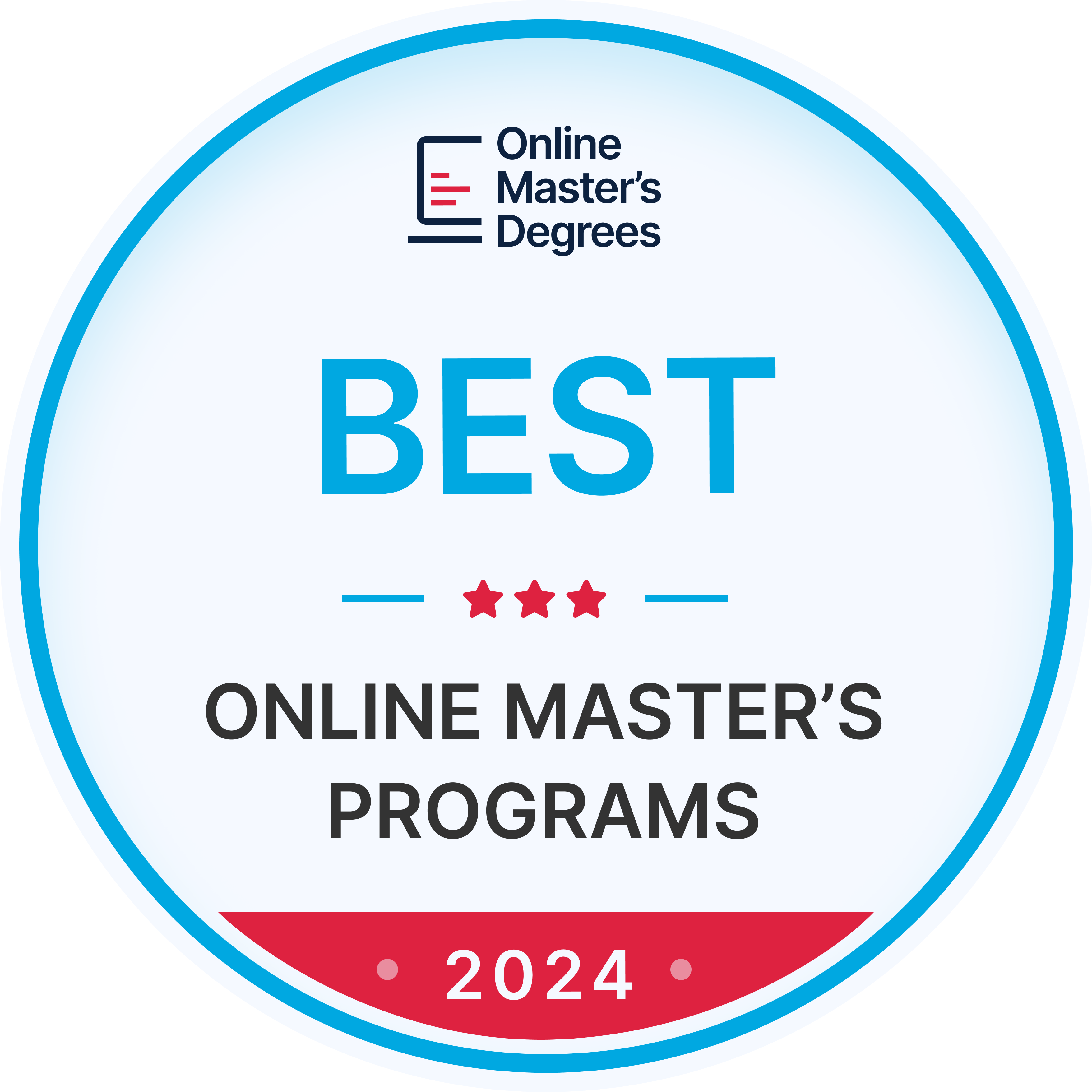 Badge for MTSU Masters Degree Recognition by OnlineMastersDegrees.org