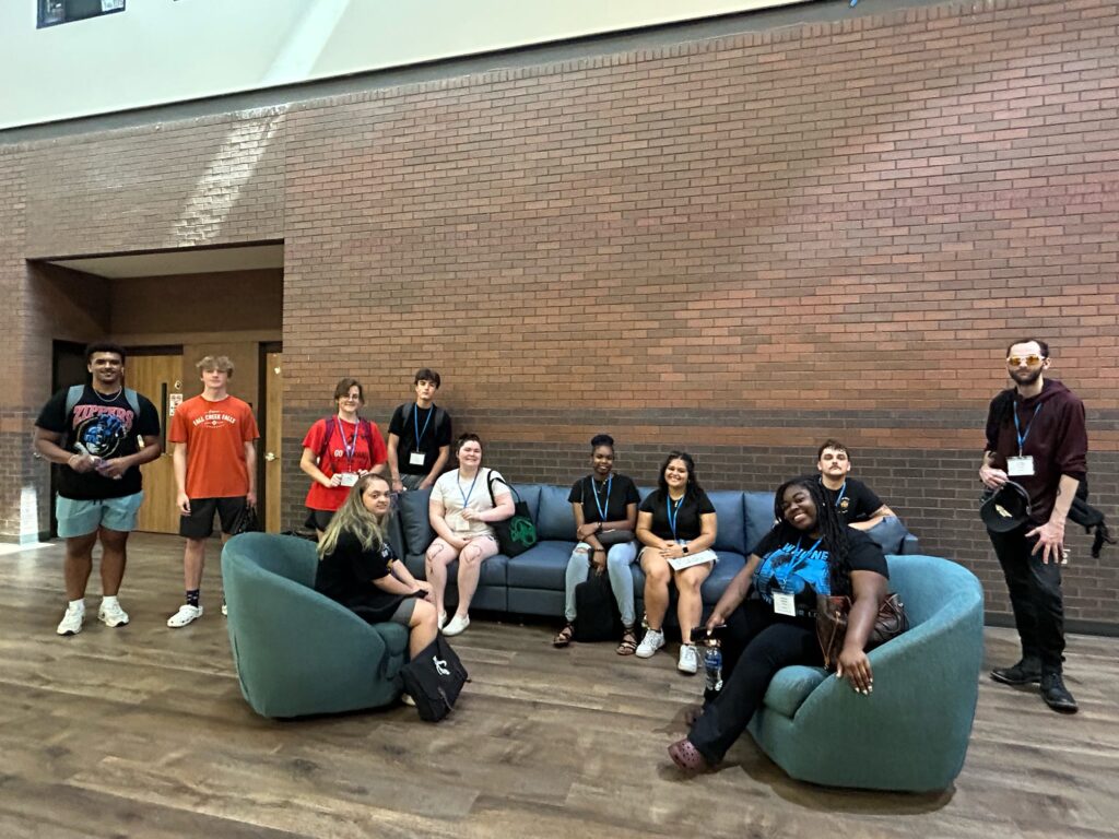 group of students sitting in the BRAGG building