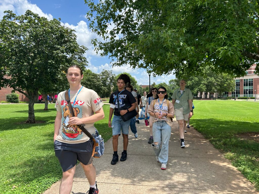 students walking on campus
