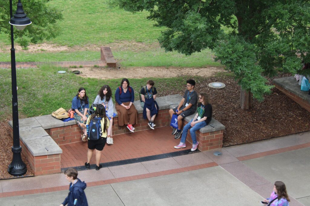 An ariel photo of student attending orientation with their Student Orientation Assistant.