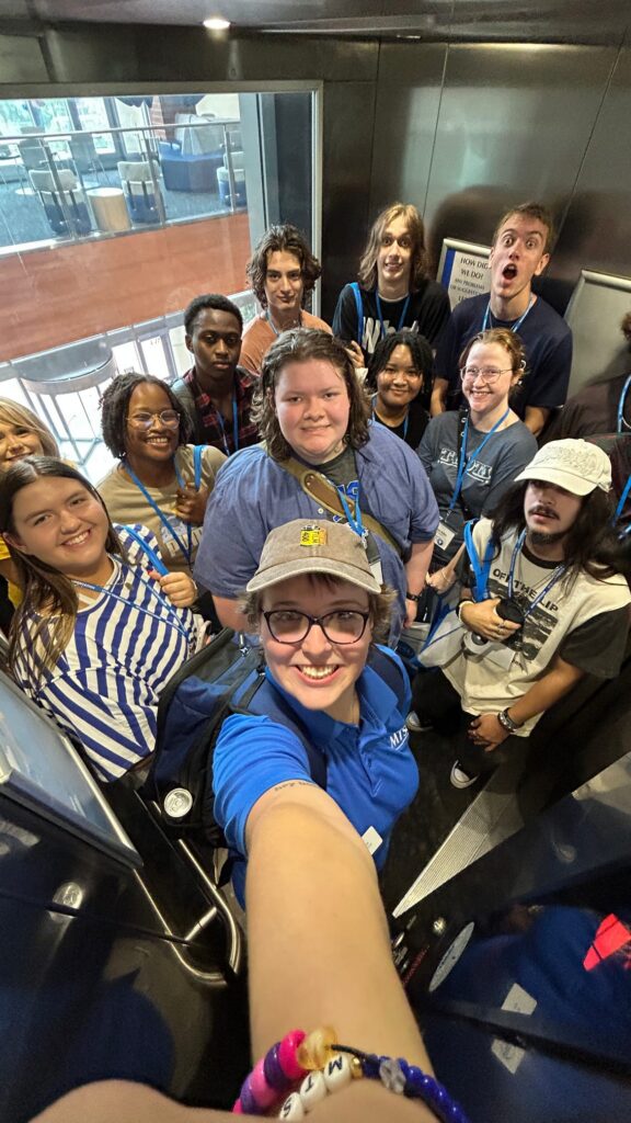 Students attending New to Blue Orientation posing for a photo with their Student Orientation Assistants.