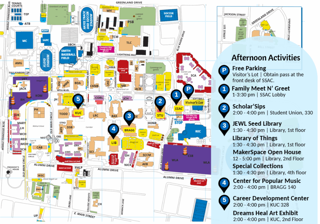 A map showing the locations for each of the Friday afternoon activities.