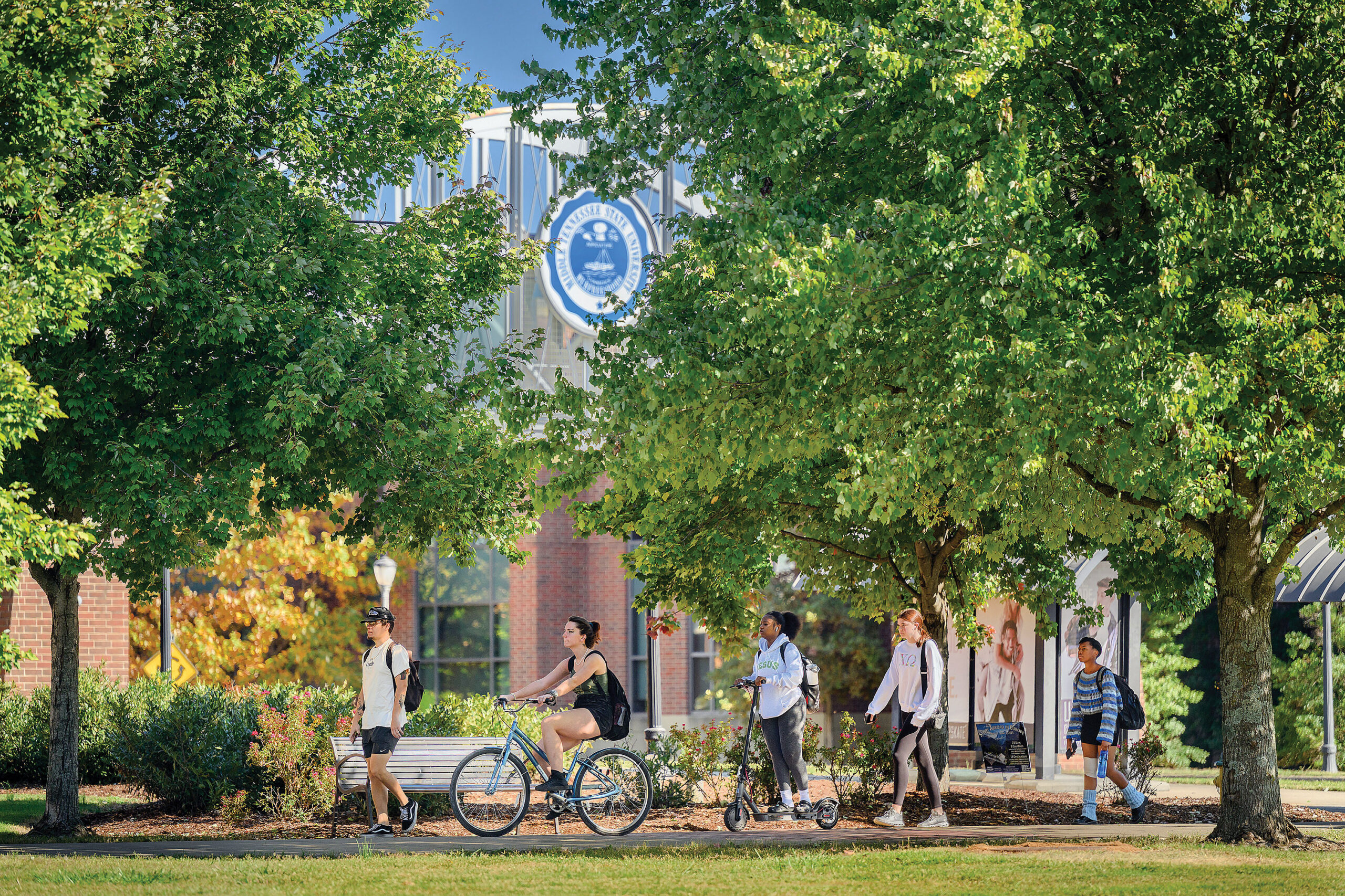 Students walking through MTSU campus