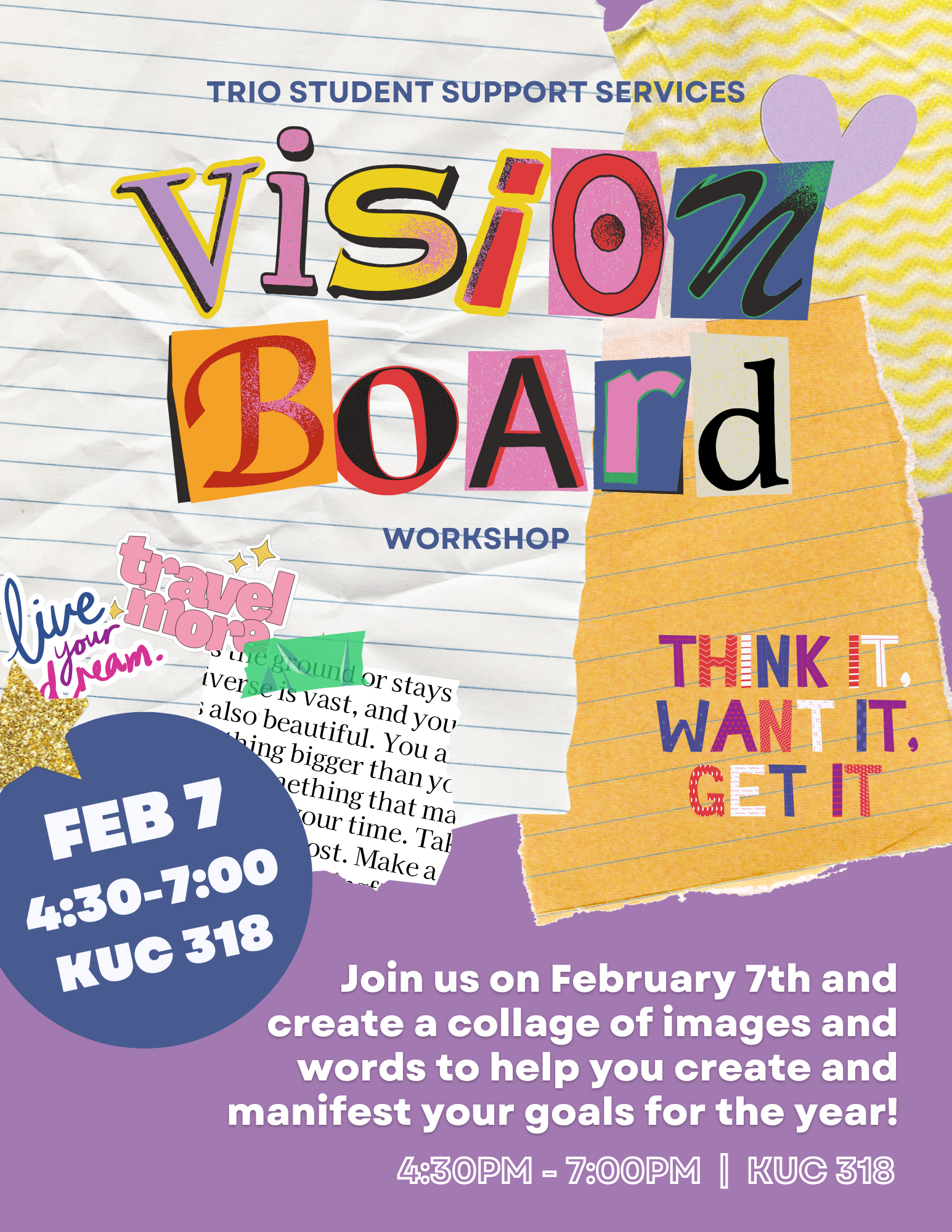 Vision Board Workshop - Feb. 7th at 4:30p in KUC 318