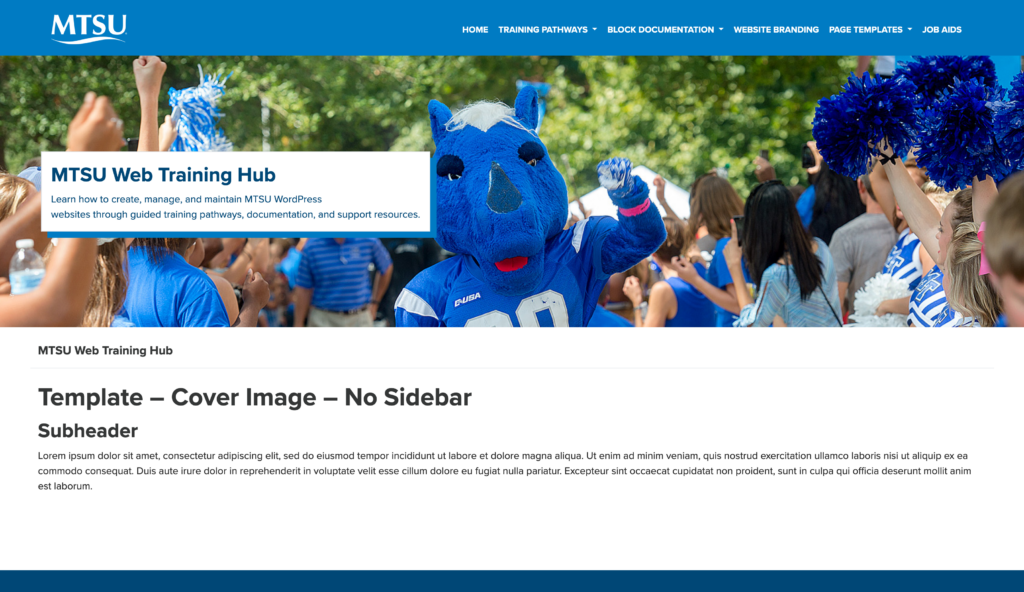 screenshot of template with banner only