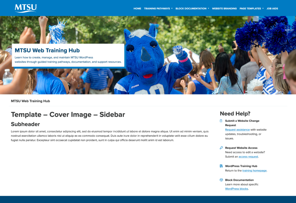 screenshot of template with banner and sidebar