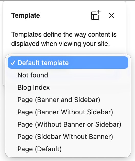 screenshot of template select box