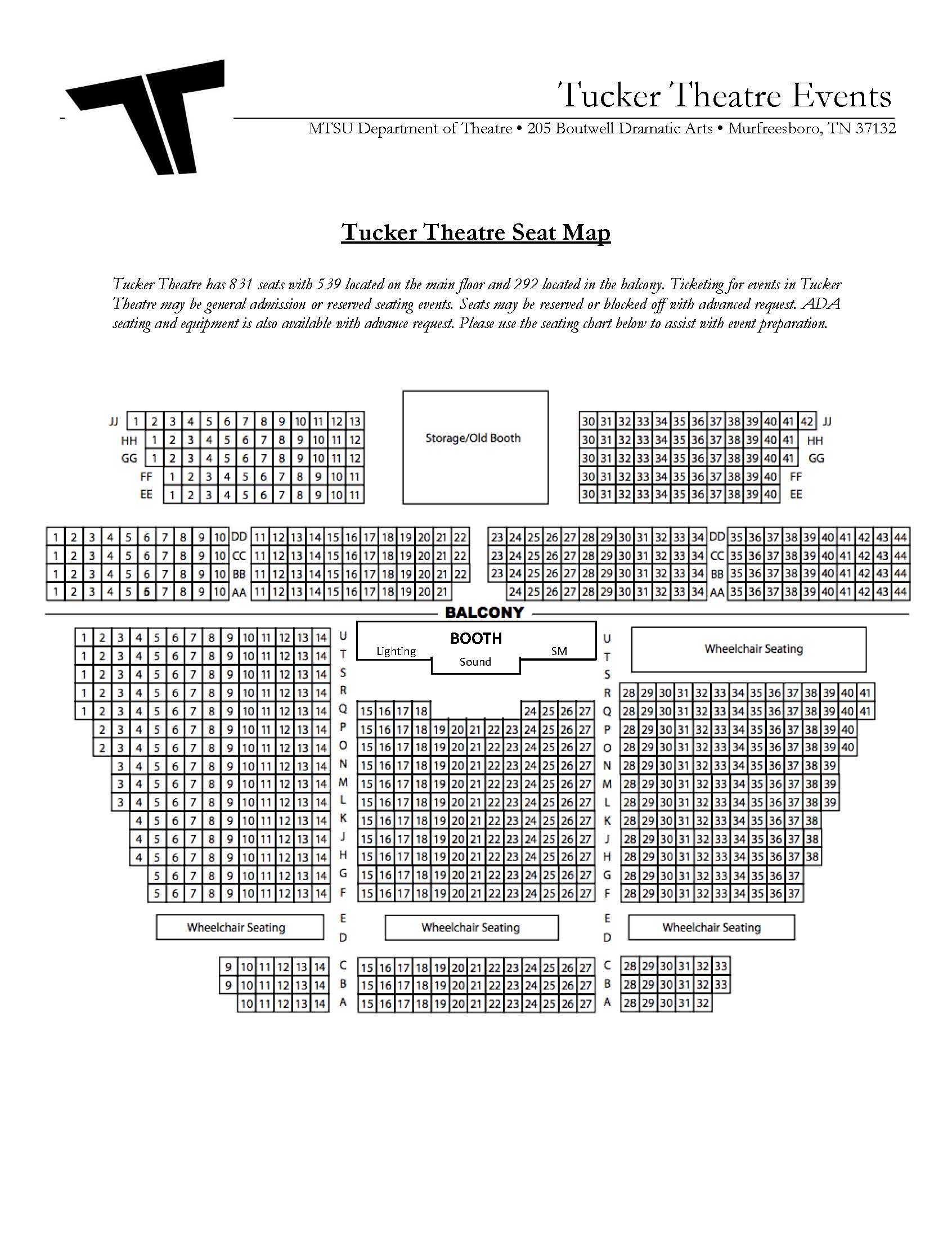Tucker Theatre Seating Map