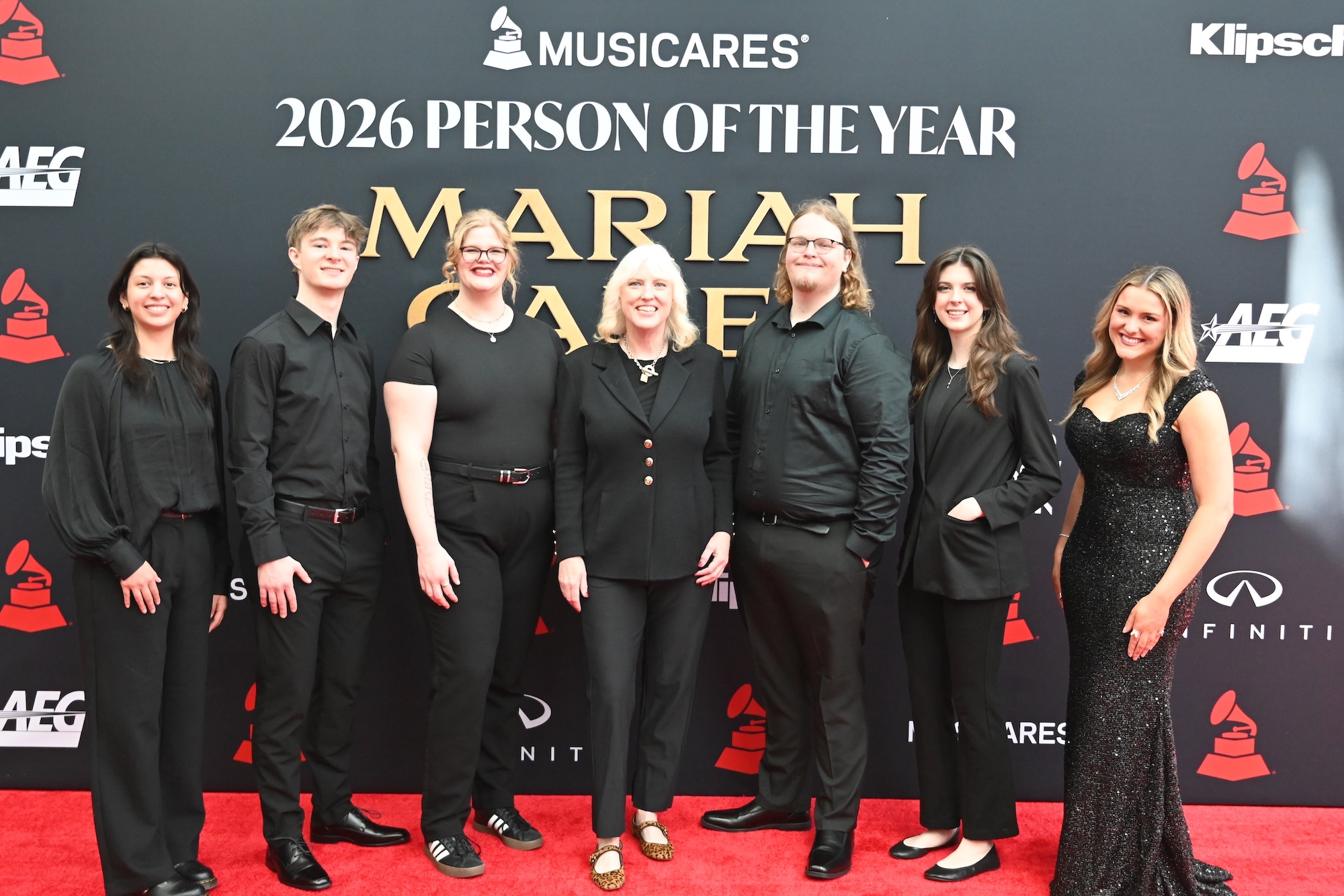 Dean Beverly Keel with recording industry students at a Musicares Grammy event